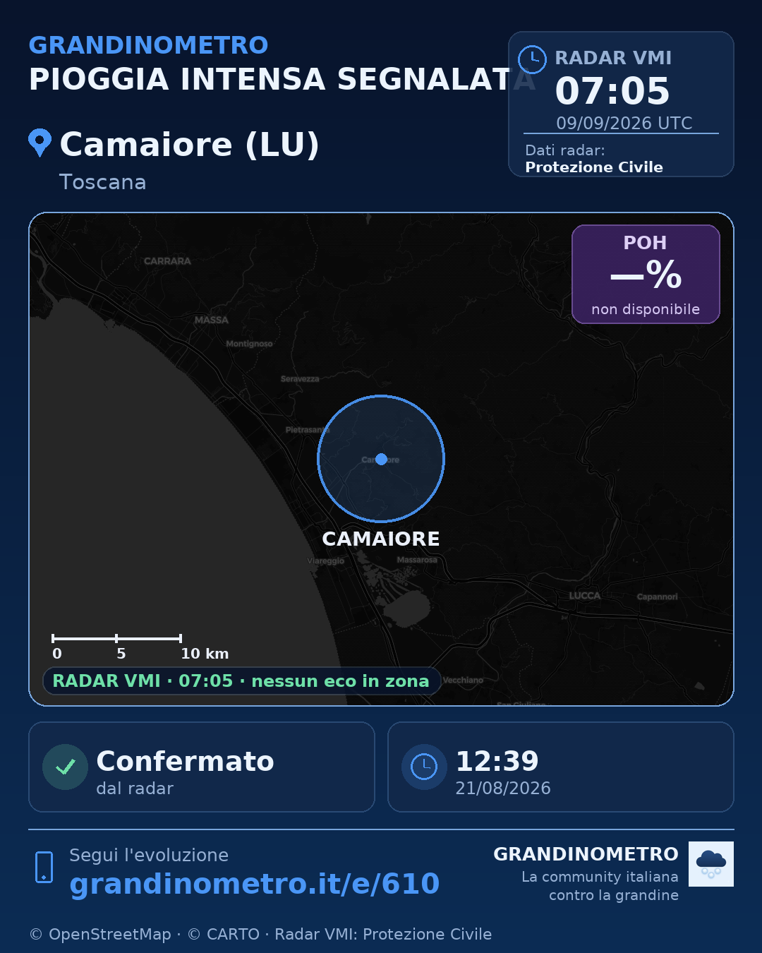 Mappa dell'evento: pioggia intensa a Camaiore (LU)