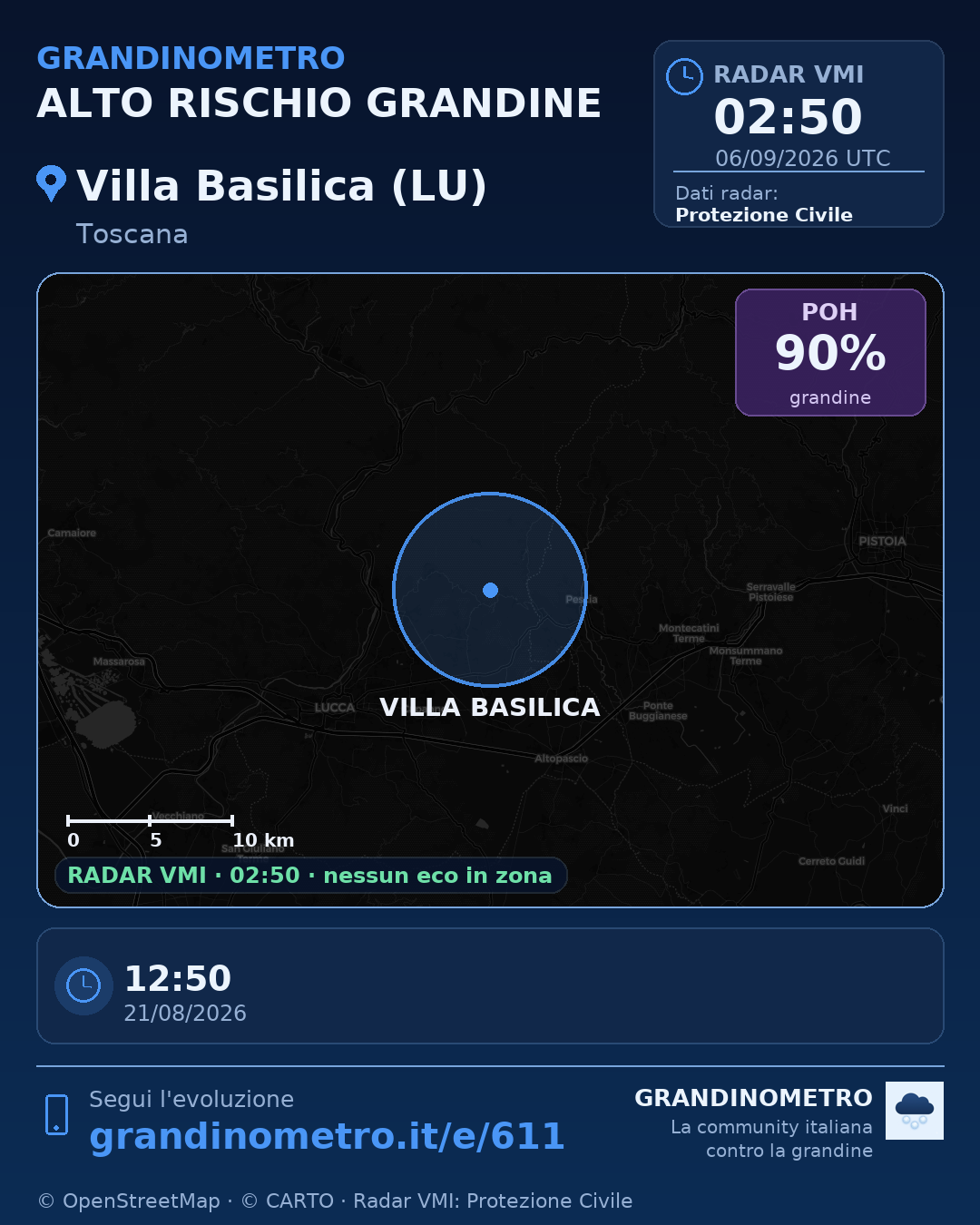 Mappa dell'evento: grandine a Villa Basilica (LU)