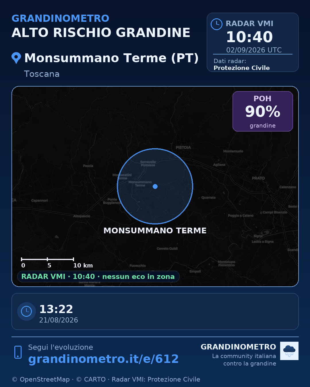 Mappa dell'evento: grandine a Monsummano Terme (PT)