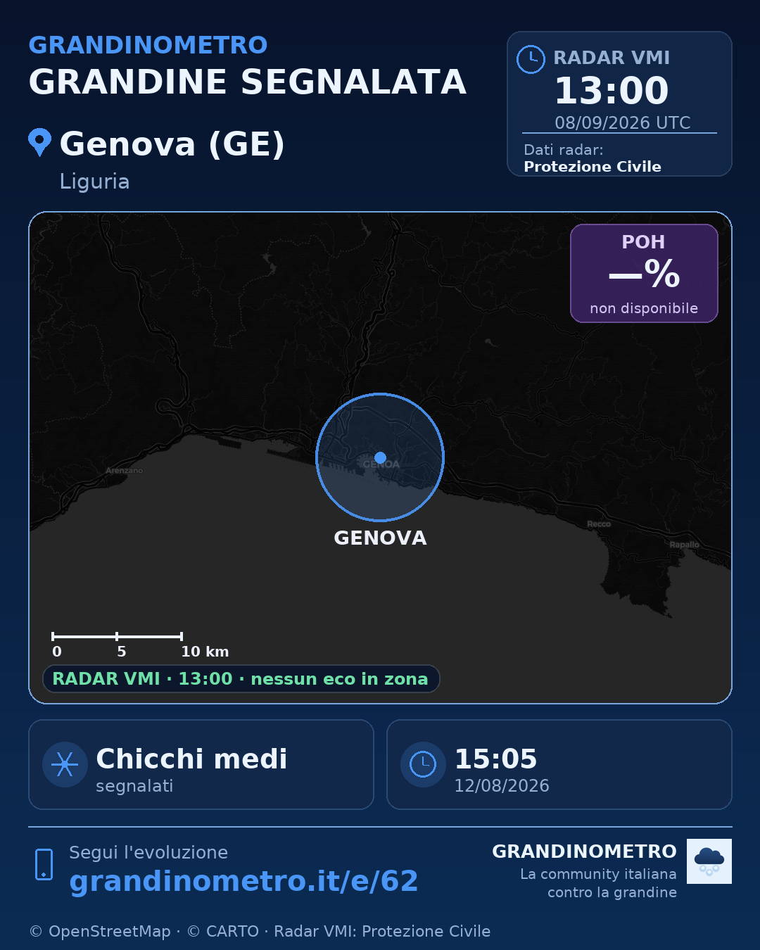 Mappa dell'evento: grandine a Genova (GE)