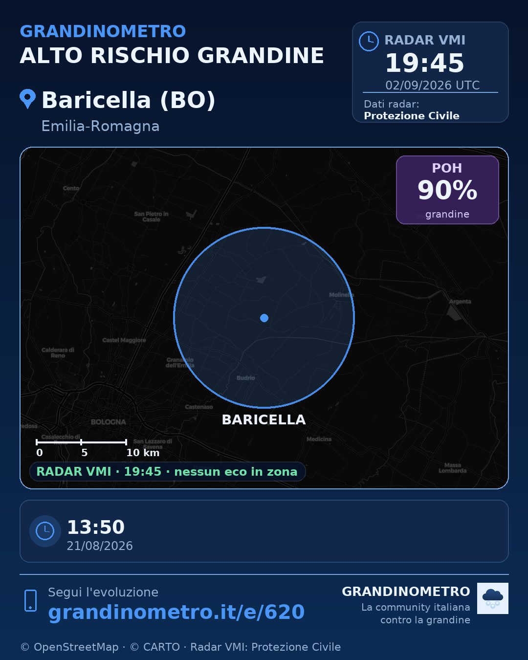 Mappa dell'evento: grandine a Baricella (BO)