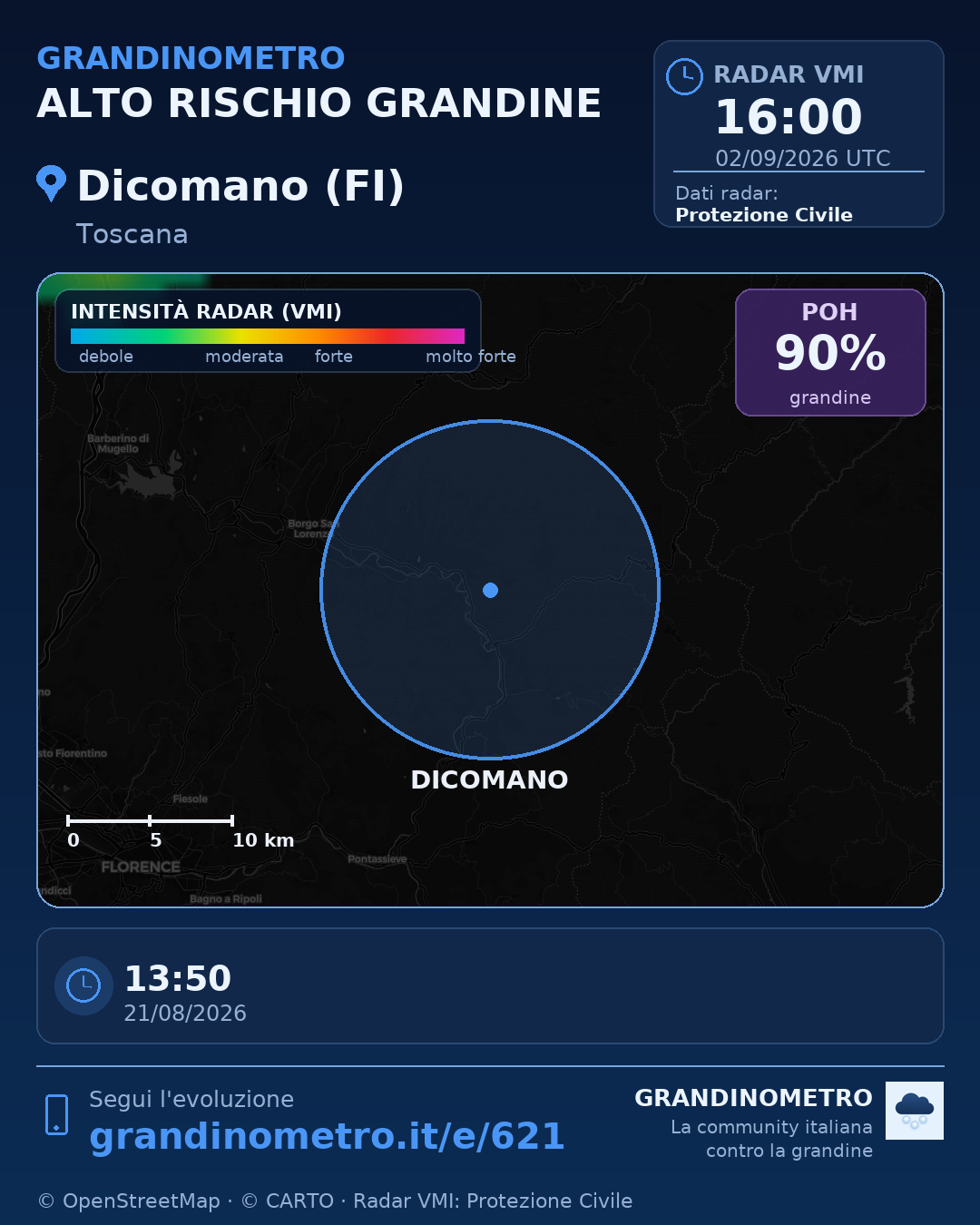 Mappa dell'evento: grandine a Dicomano (FI)