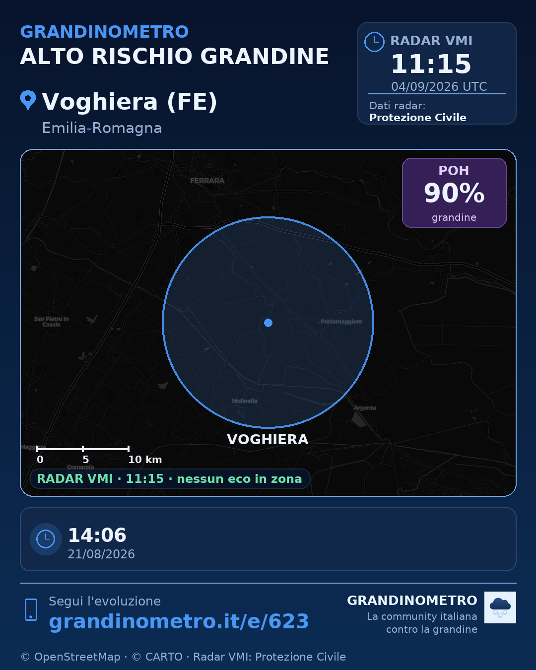Mappa dell'evento: grandine a Voghiera (FE)