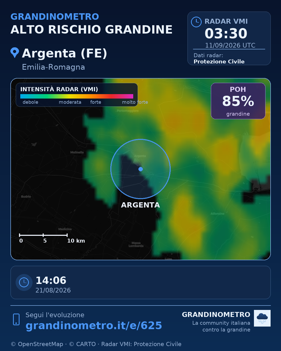 Mappa dell'evento: grandine ad Argenta (FE)