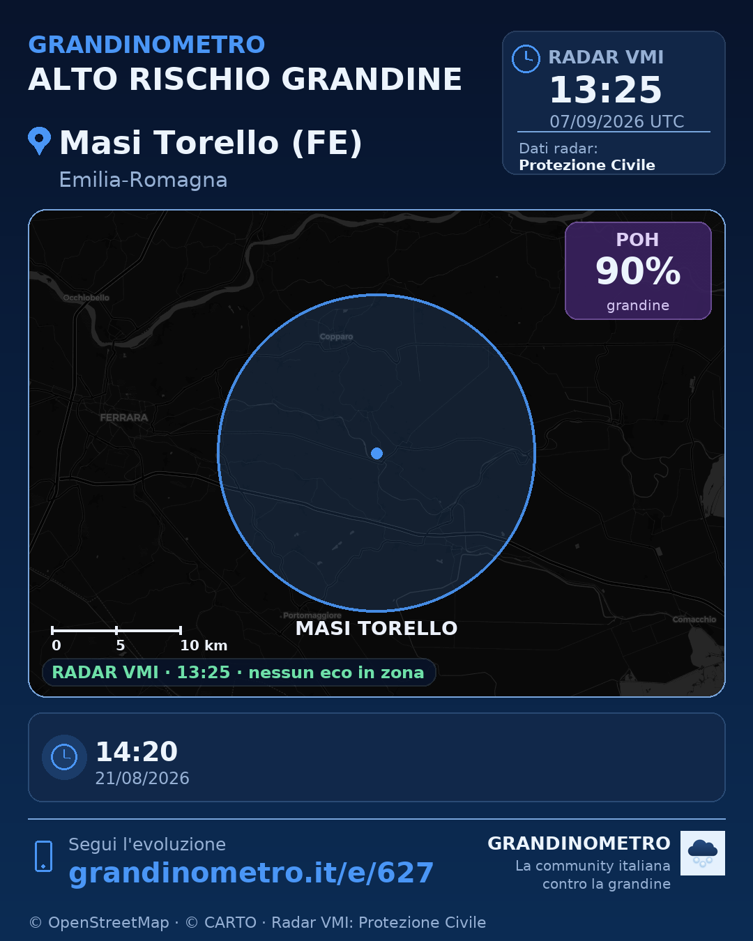 Mappa dell'evento: grandine a Masi Torello (FE)
