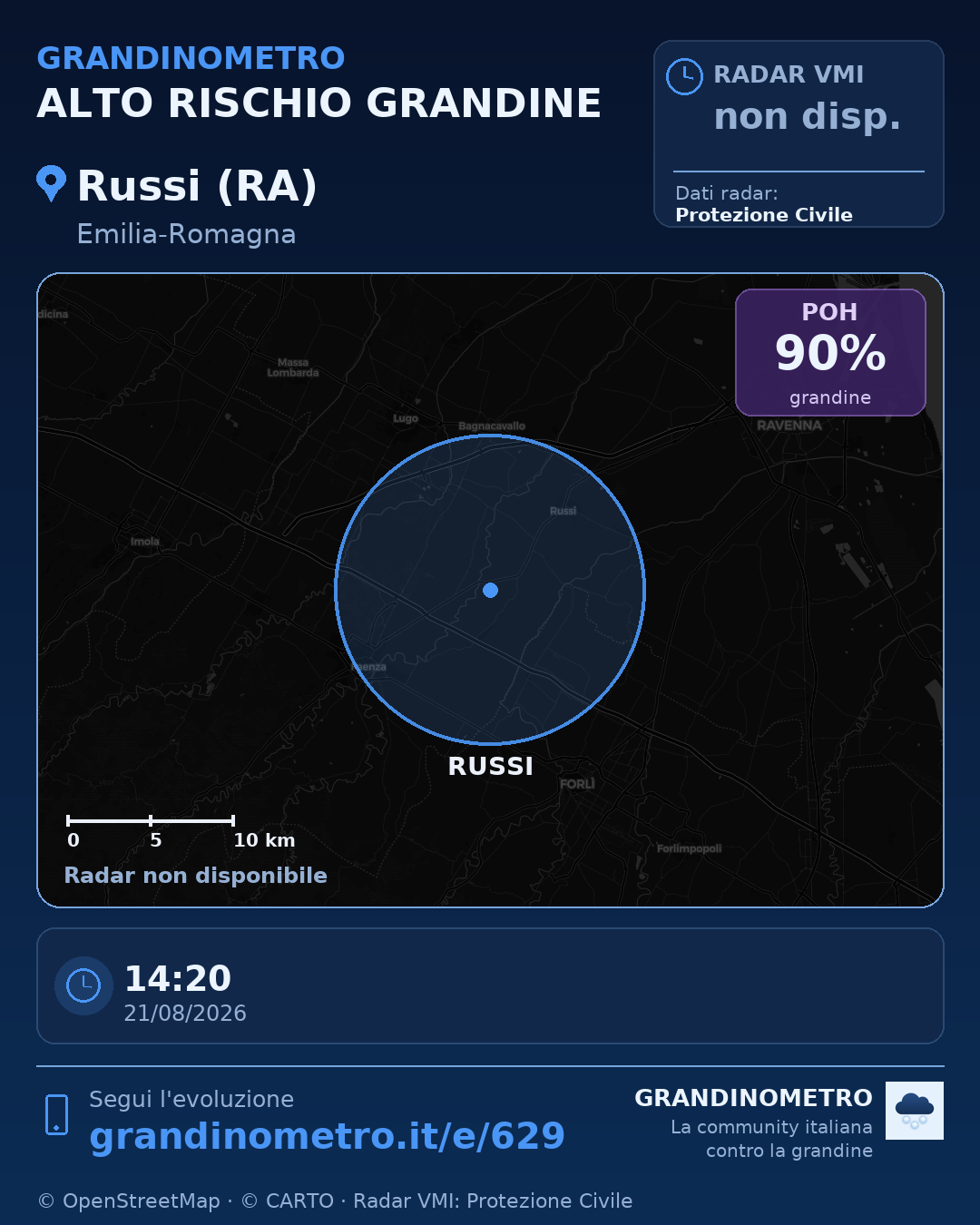 Mappa dell'evento: grandine a Russi (RA)