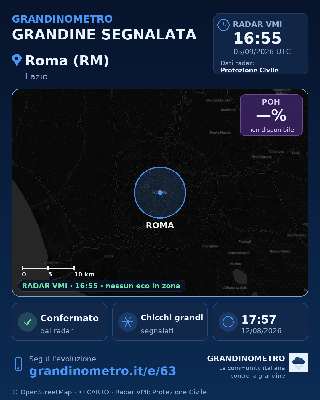 Mappa dell'evento: grandine a Roma (RM)
