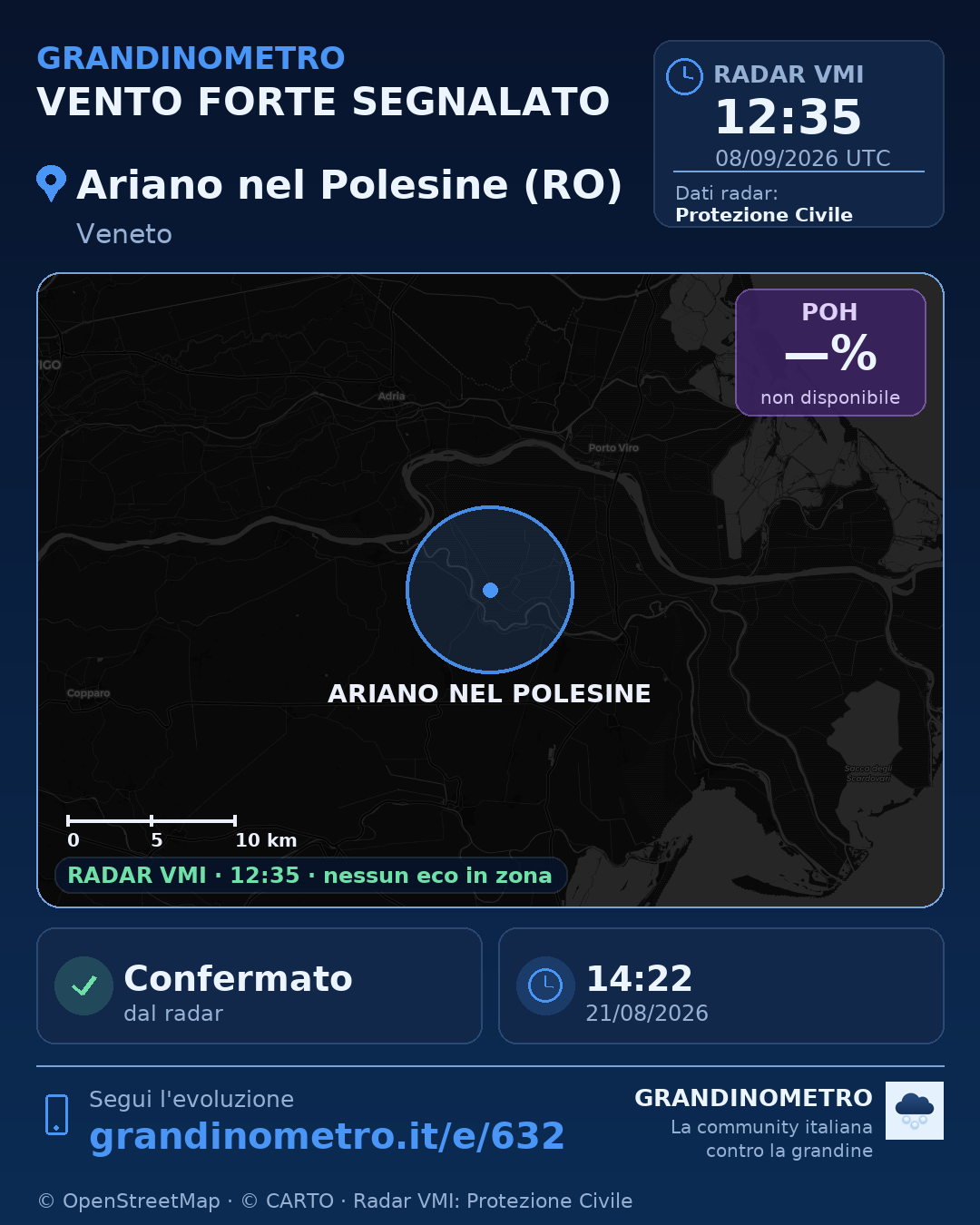 Mappa dell'evento: vento forte ad Ariano nel Polesine (RO)