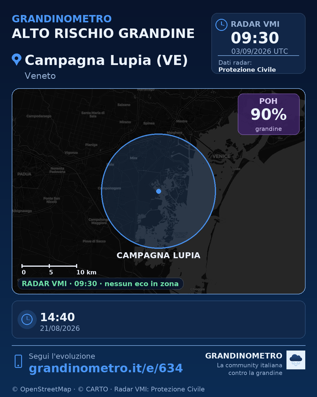 Mappa dell'evento: grandine a Campagna Lupia (VE)