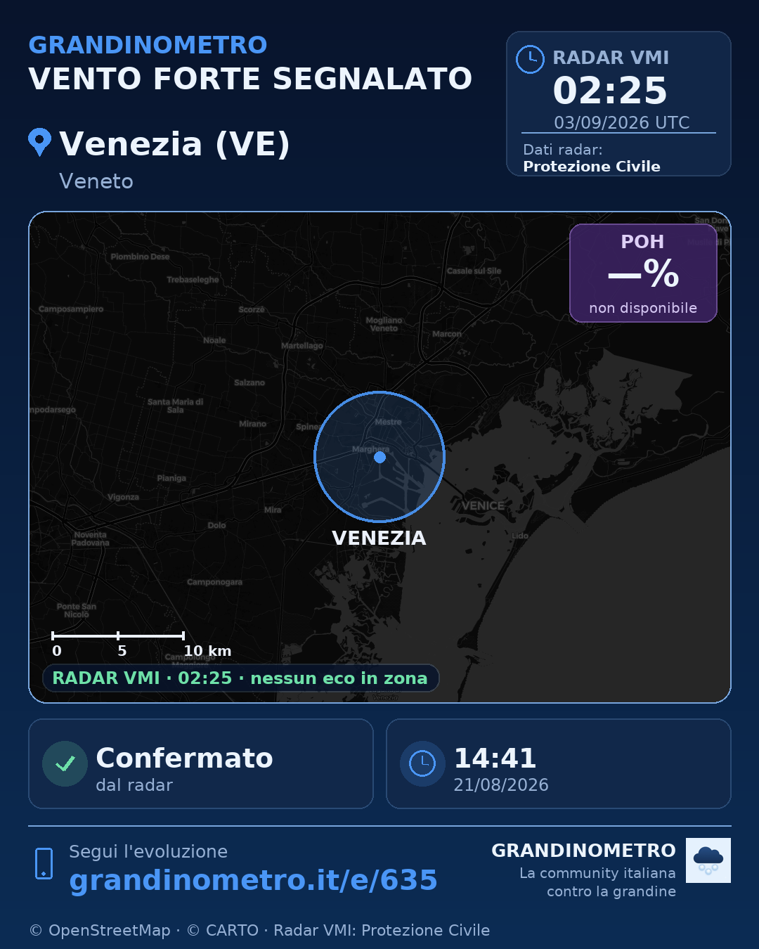 Mappa dell'evento: vento forte a Venezia (VE)