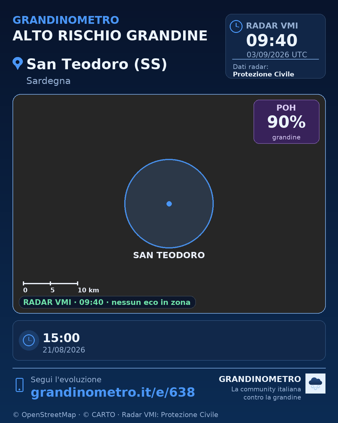 Mappa dell'evento: grandine a San Teodoro (SS)
