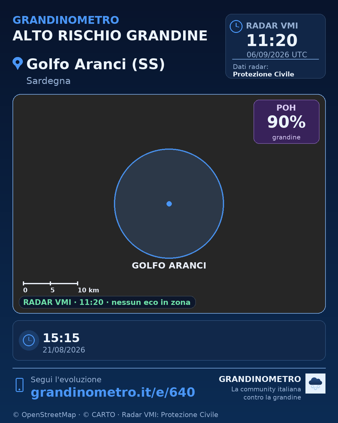 Mappa dell'evento: grandine a Golfo Aranci (SS)