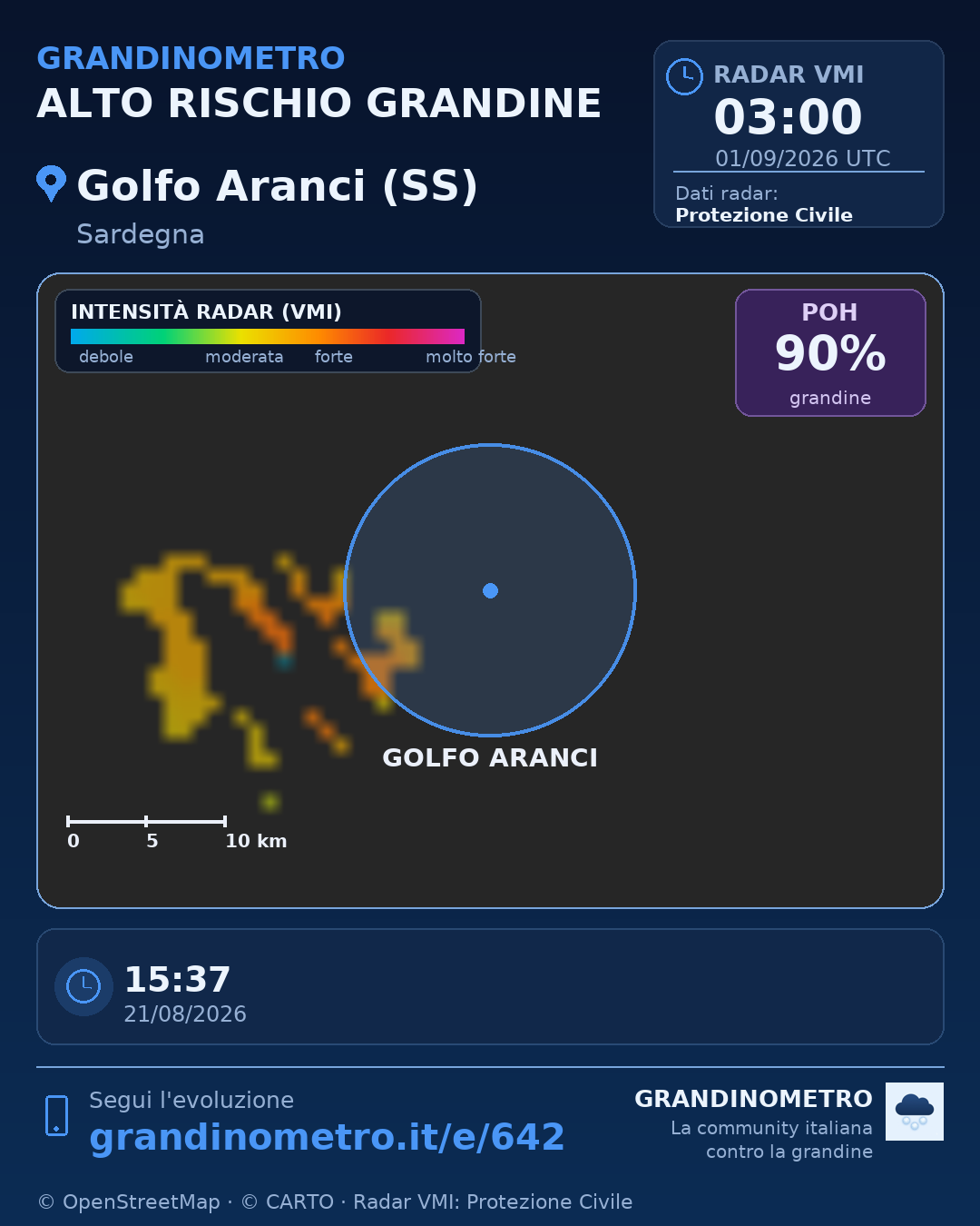 Mappa dell'evento: grandine a Golfo Aranci (SS)