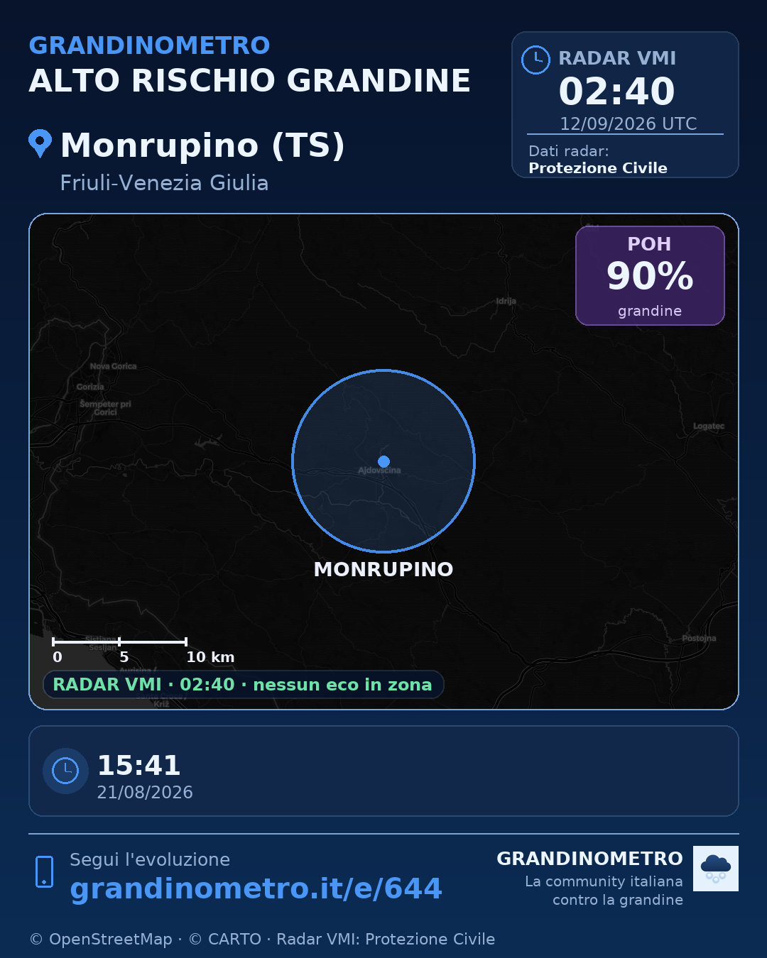 Mappa dell'evento: grandine a Monrupino (TS)