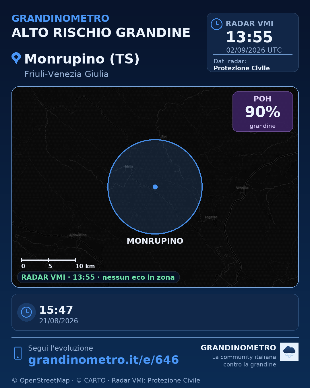 Mappa dell'evento: grandine a Monrupino (TS)