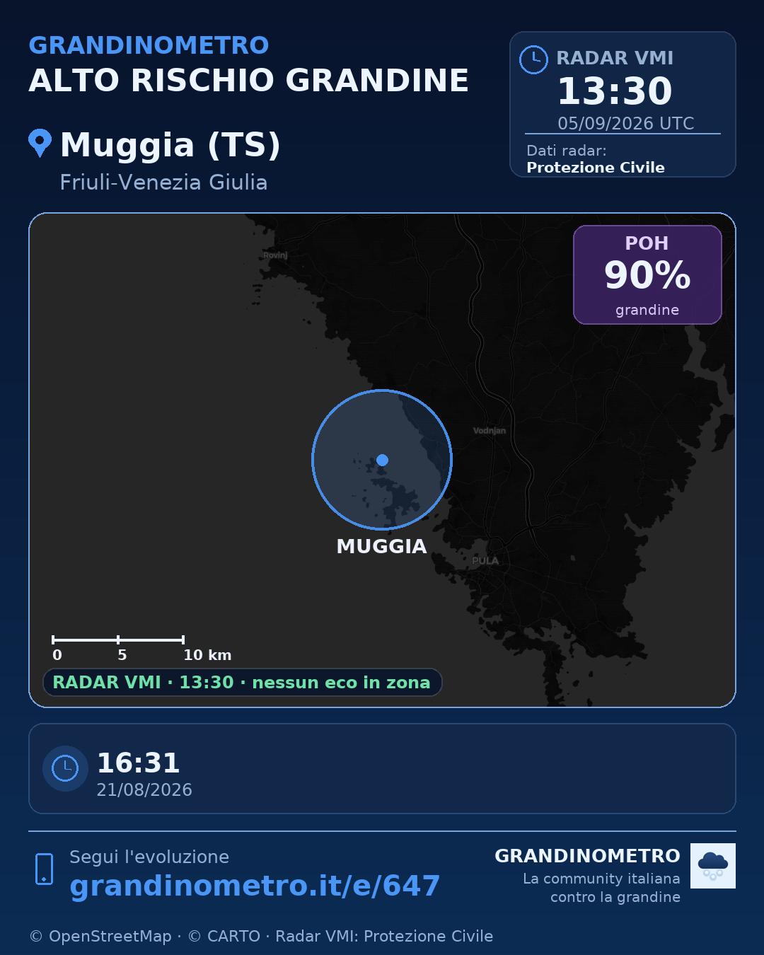 Mappa dell'evento: grandine a Muggia (TS)
