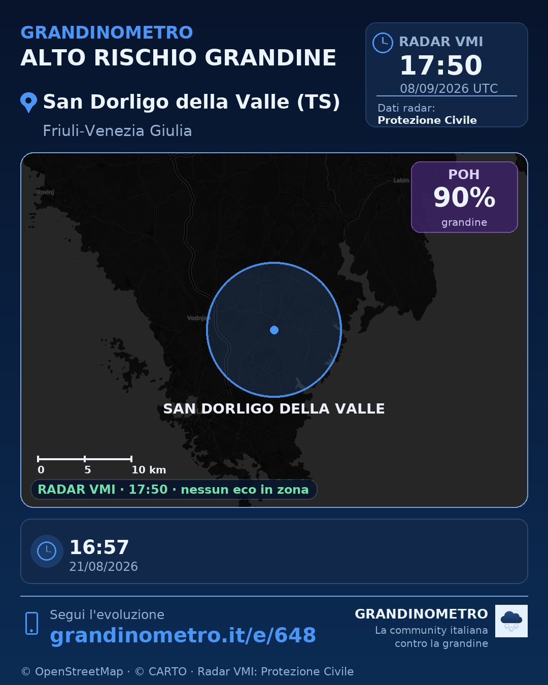Mappa dell'evento: grandine a San Dorligo della Valle (TS)
