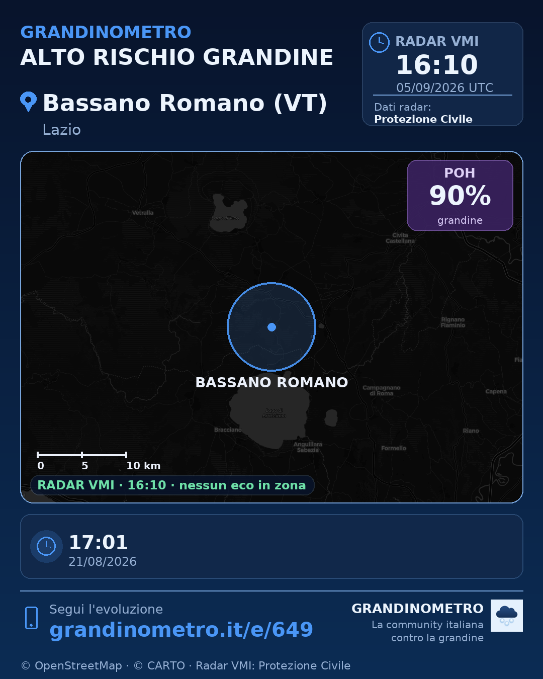 Mappa dell'evento: grandine a Bassano Romano (VT)