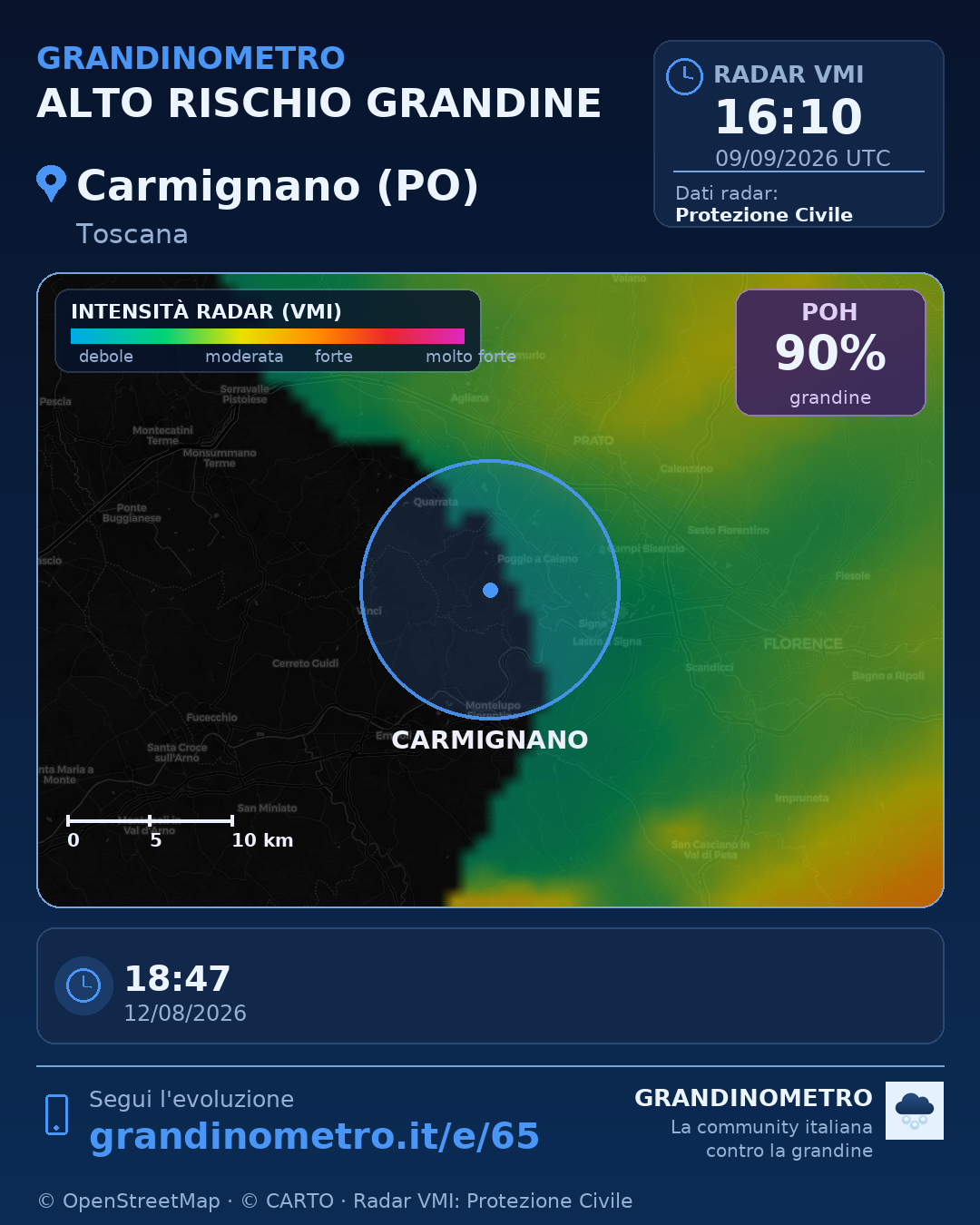 Mappa dell'evento: grandine a Carmignano (PO)