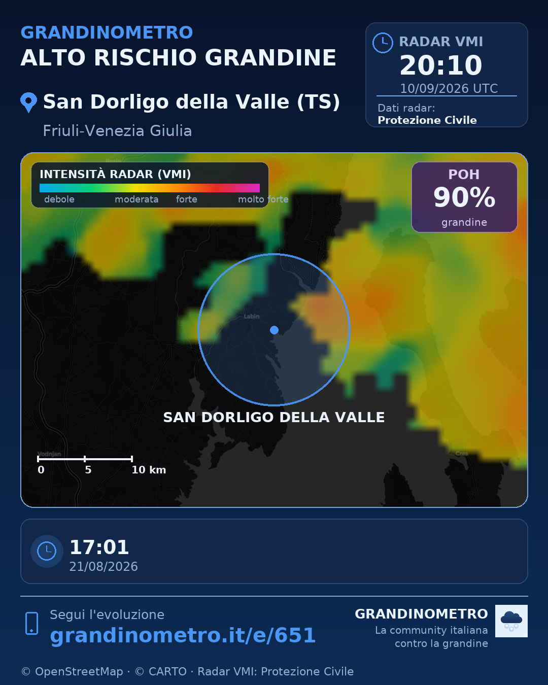 Mappa dell'evento: grandine a San Dorligo della Valle (TS)