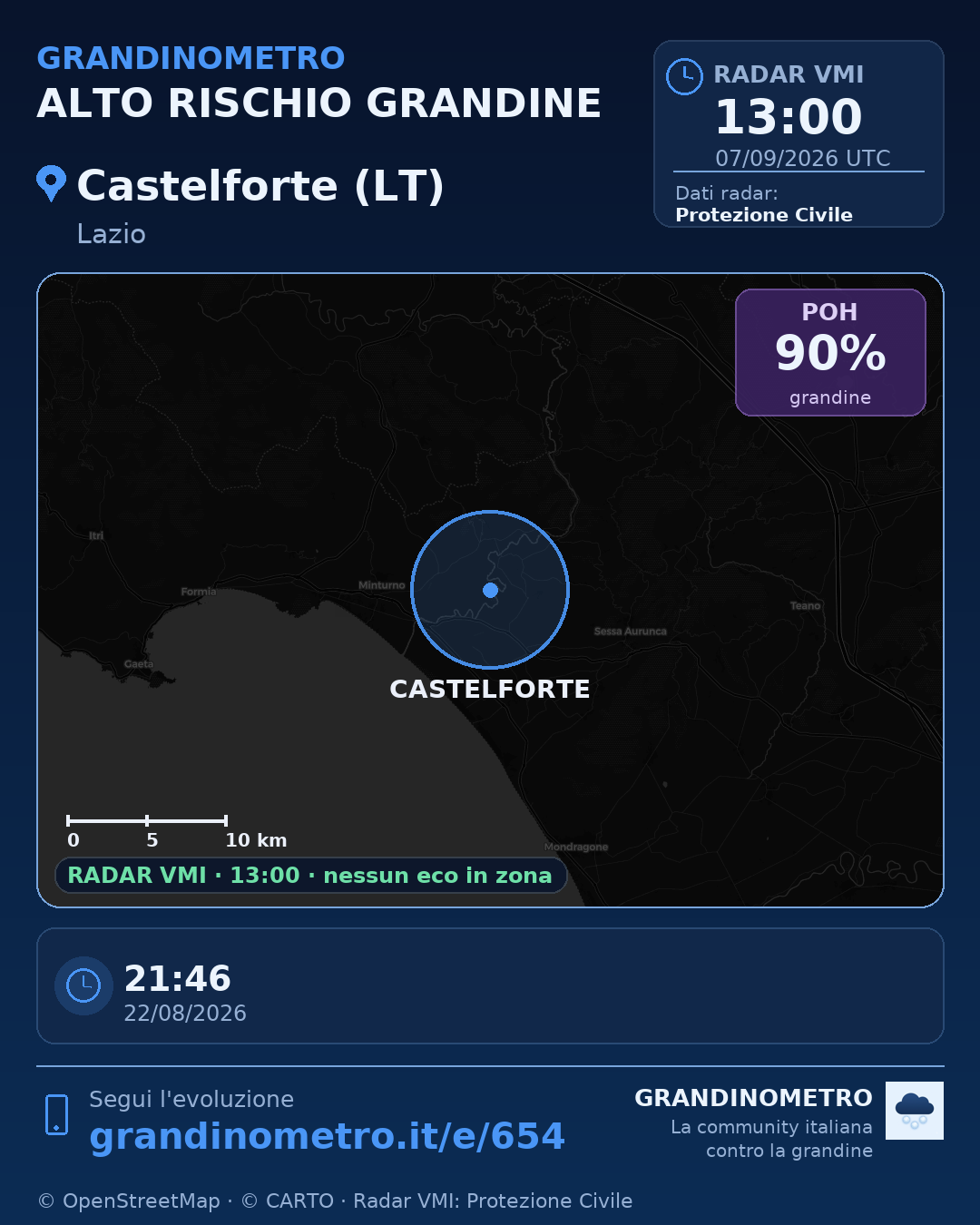Mappa dell'evento: grandine a Castelforte (LT)