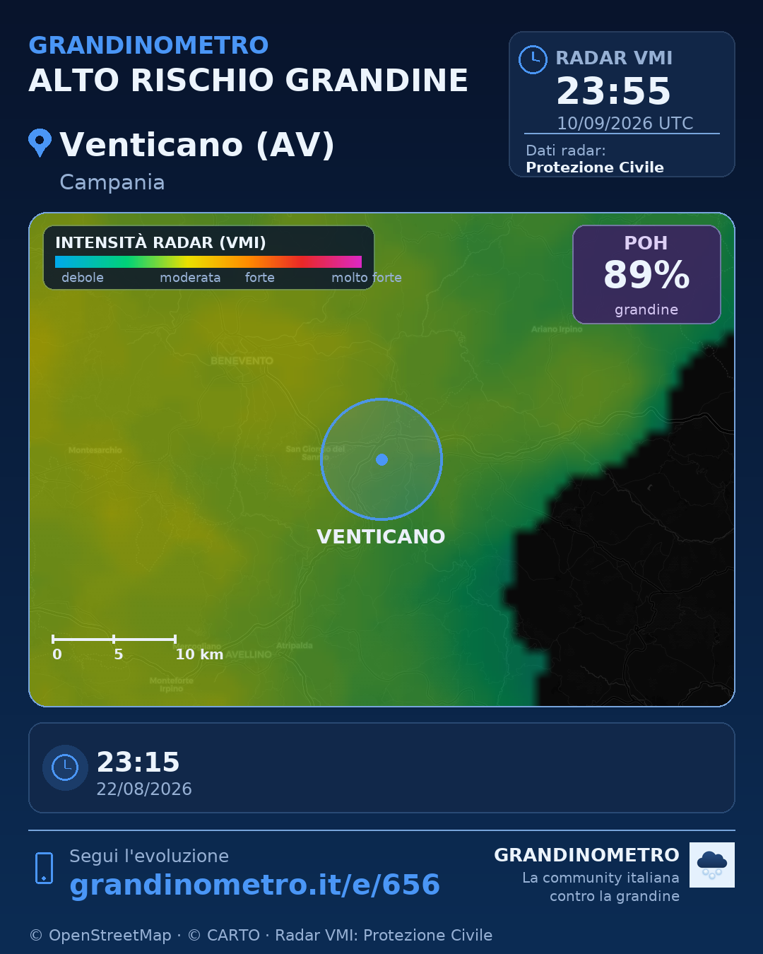 Mappa dell'evento: grandine a Venticano (AV)