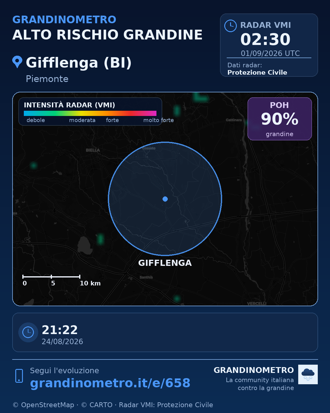 Mappa dell'evento: grandine a Gifflenga (BI)