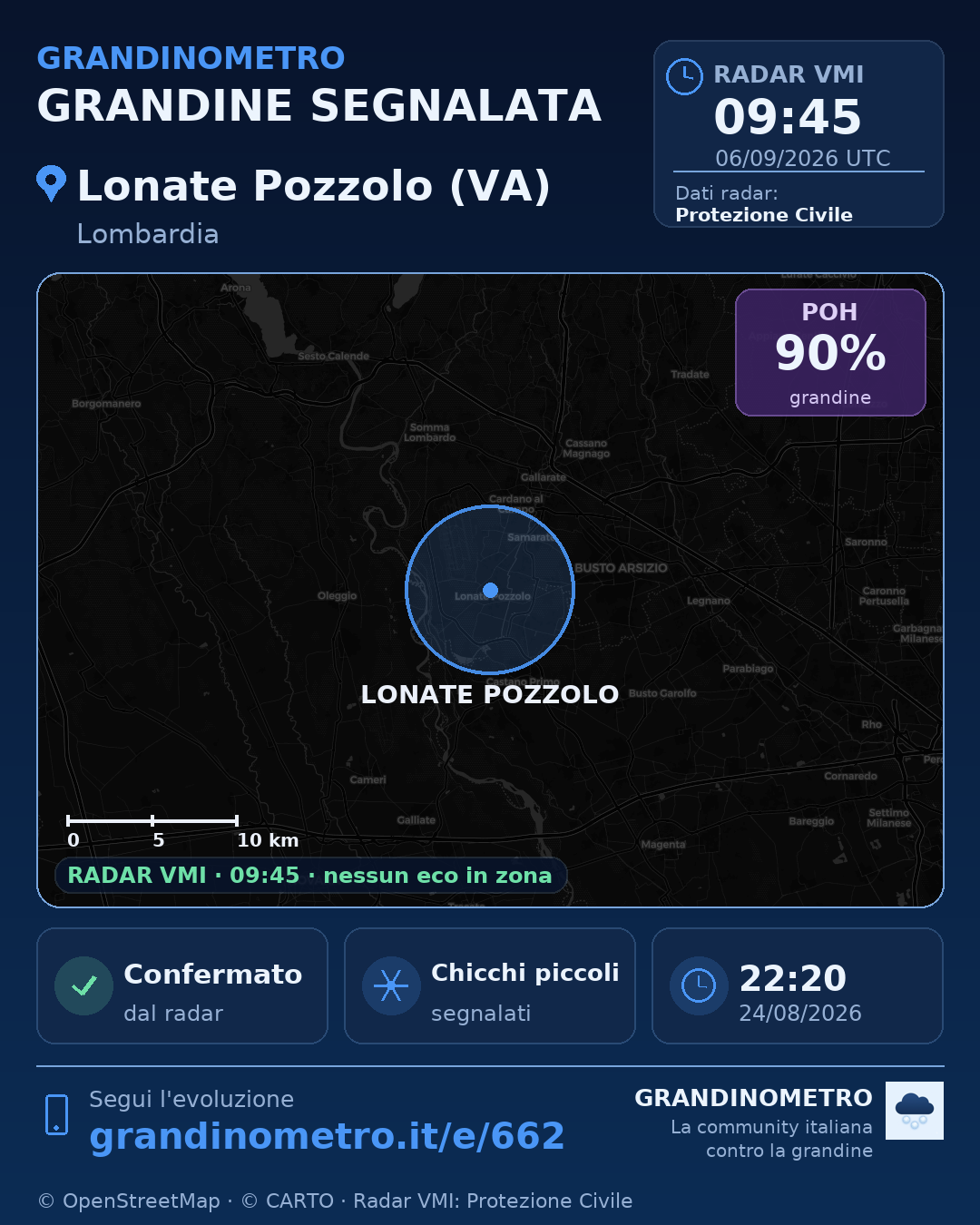 Mappa dell'evento: grandine a Lonate Pozzolo (VA)