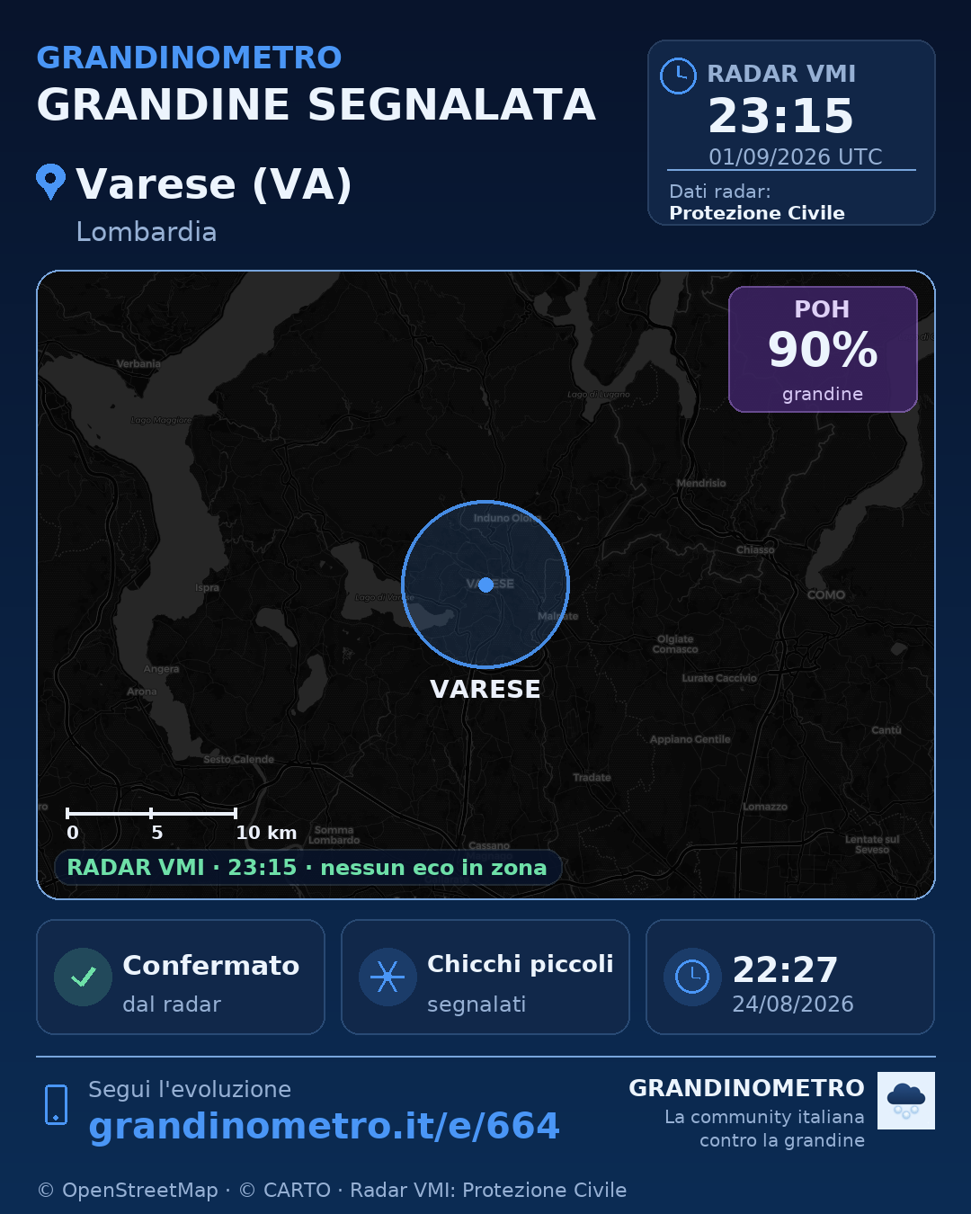 Mappa dell'evento: grandine a Varese (VA)