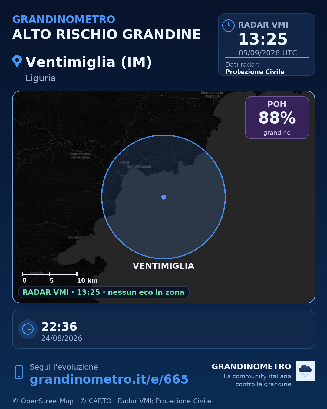Mappa dell'evento: grandine a Ventimiglia (IM)