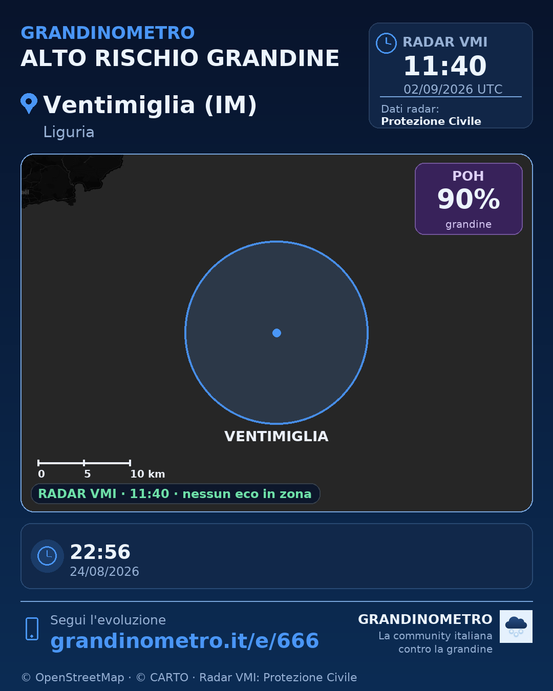 Mappa dell'evento: grandine a Ventimiglia (IM)