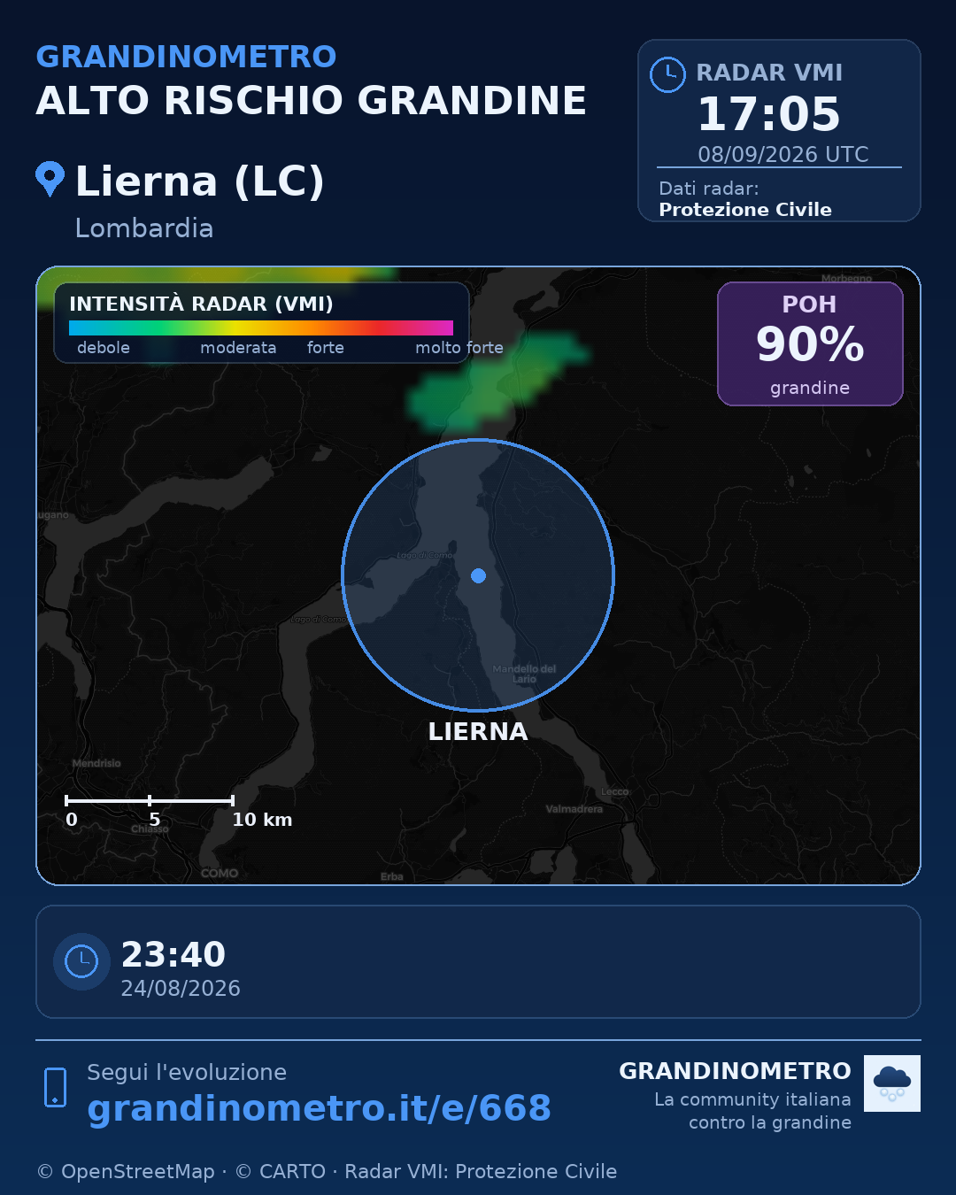 Mappa dell'evento: grandine a Lierna (LC)