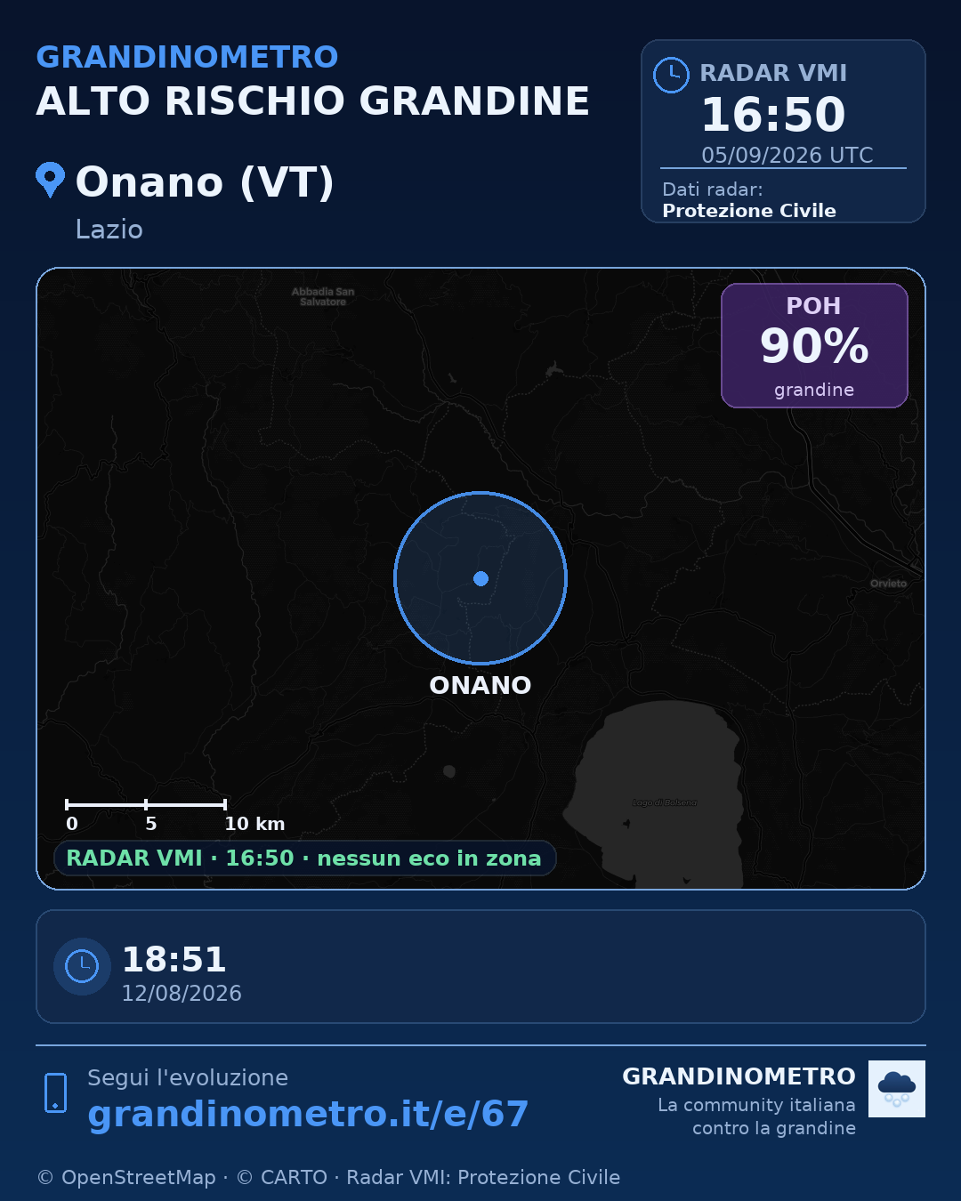 Mappa dell'evento: grandine a Onano (VT)