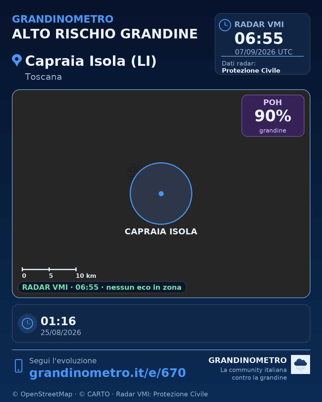 Mappa dell'evento: grandine a Capraia Isola (LI)