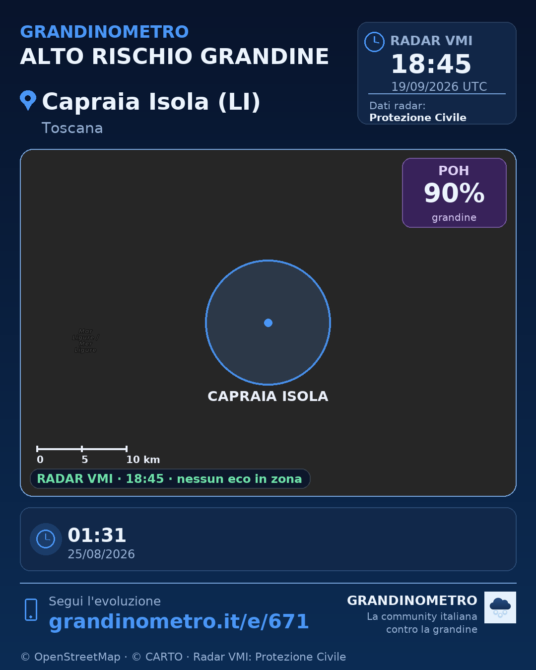 Mappa dell'evento: grandine a Capraia Isola (LI)
