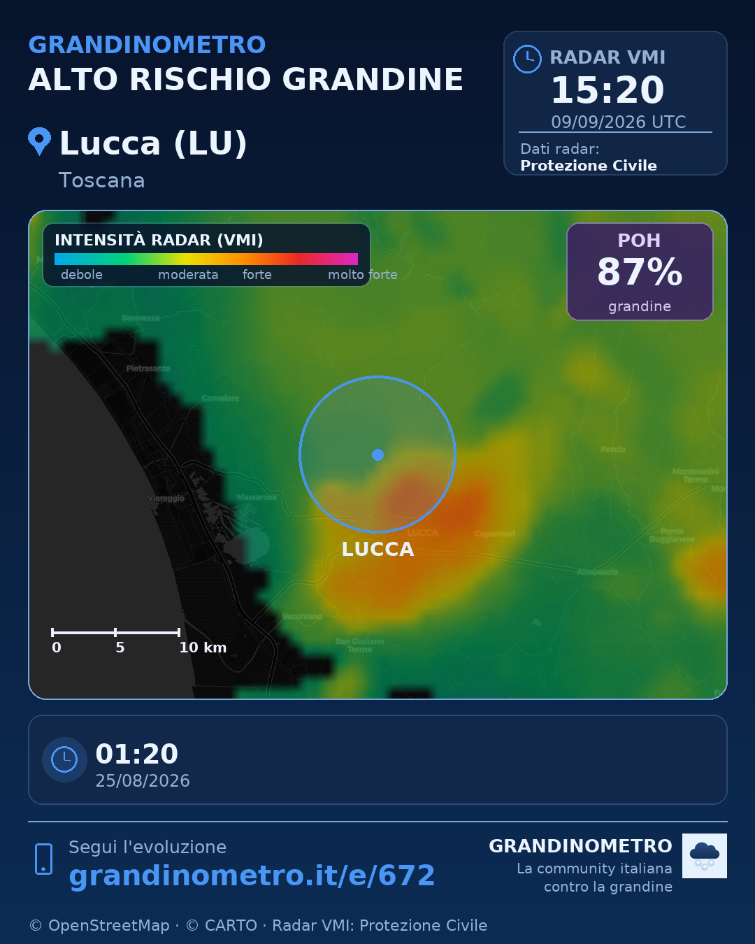 Mappa dell'evento: grandine a Lucca (LU)