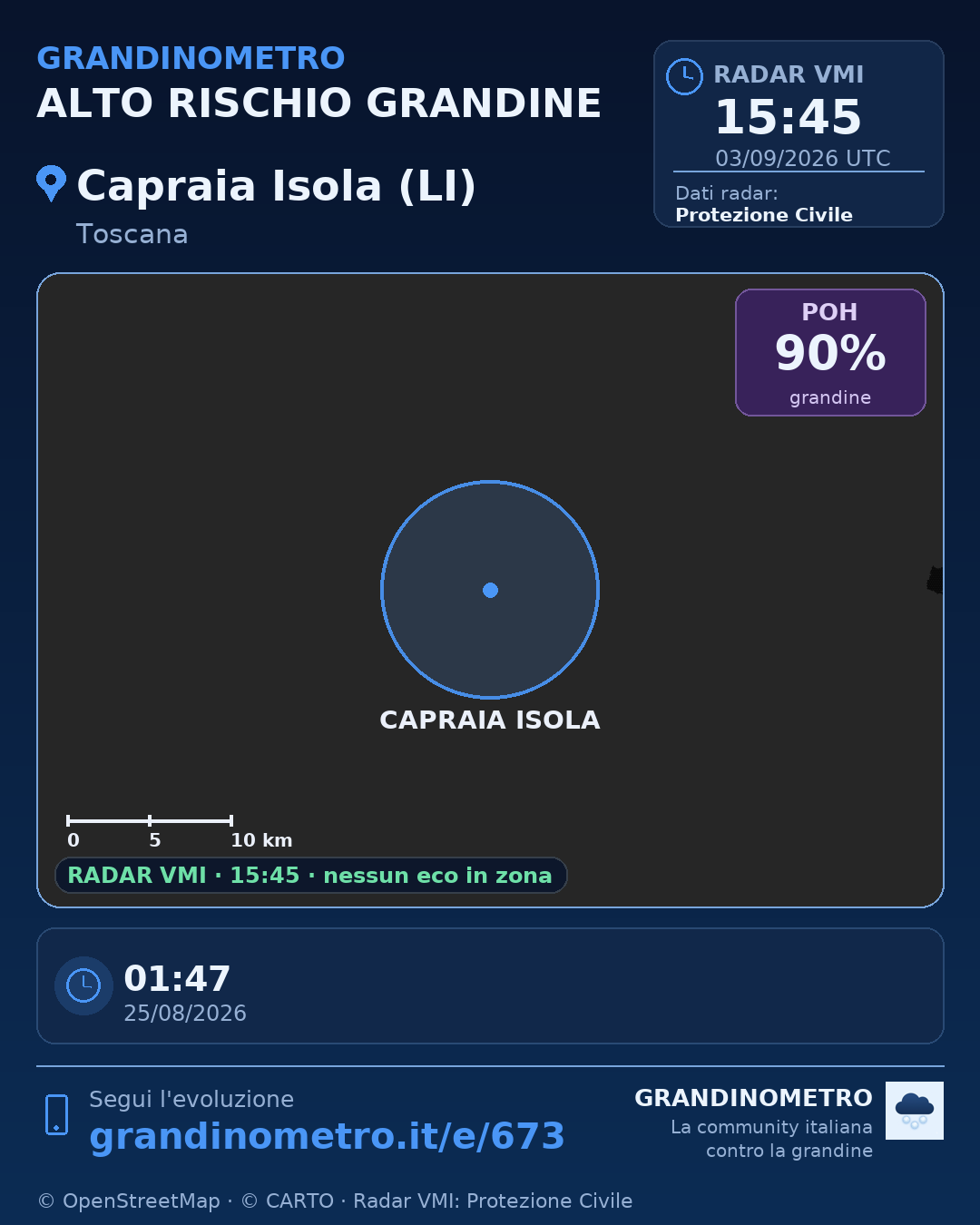 Mappa dell'evento: grandine a Capraia Isola (LI)