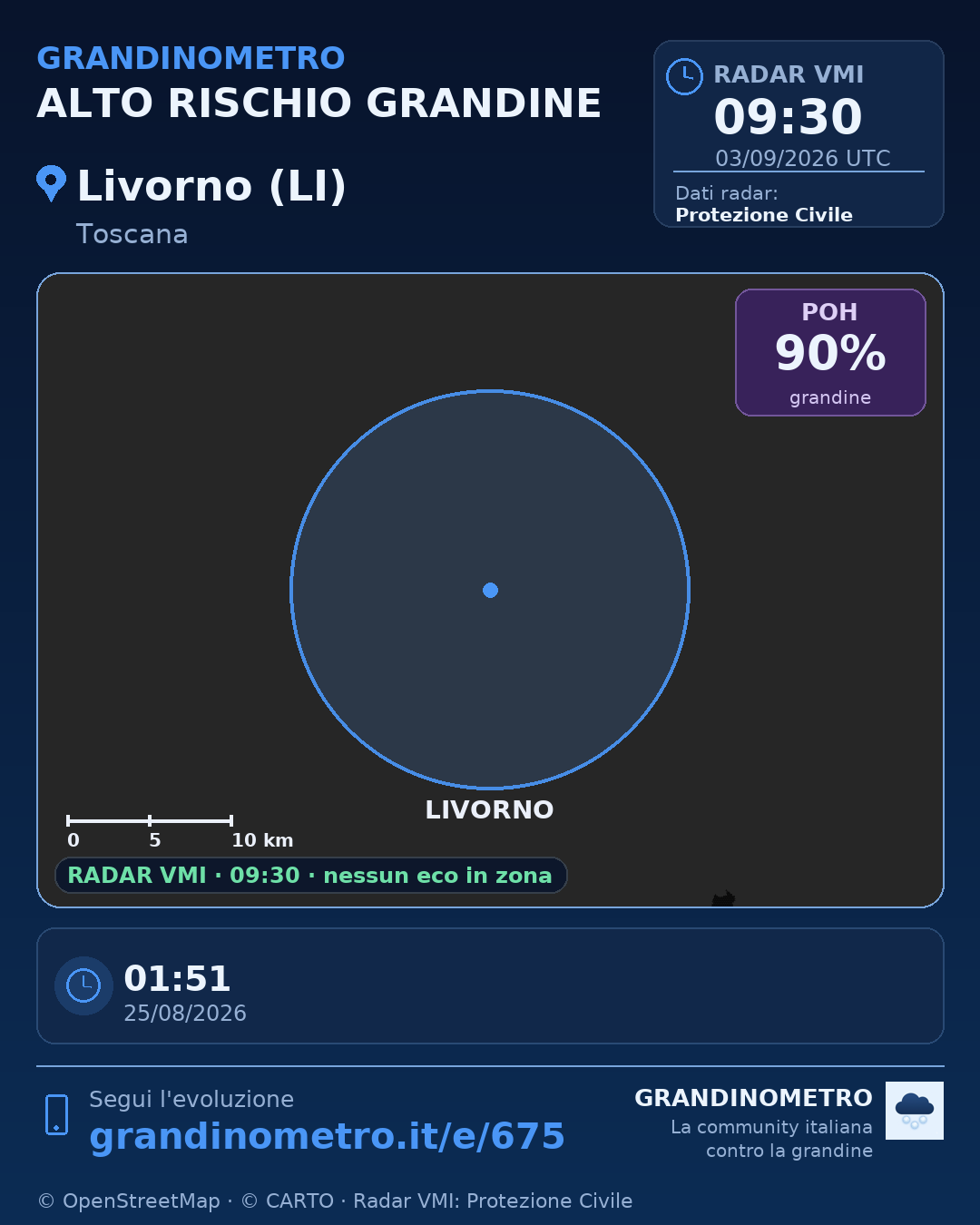 Mappa dell'evento: grandine a Livorno (LI)