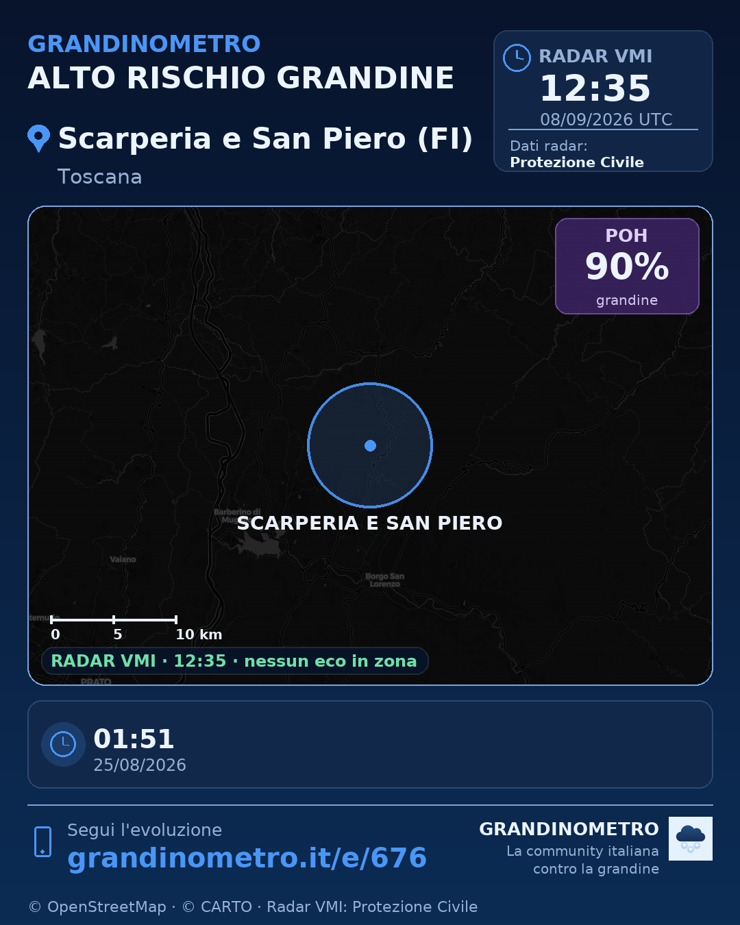 Mappa dell'evento: grandine a Scarperia e San Piero (FI)