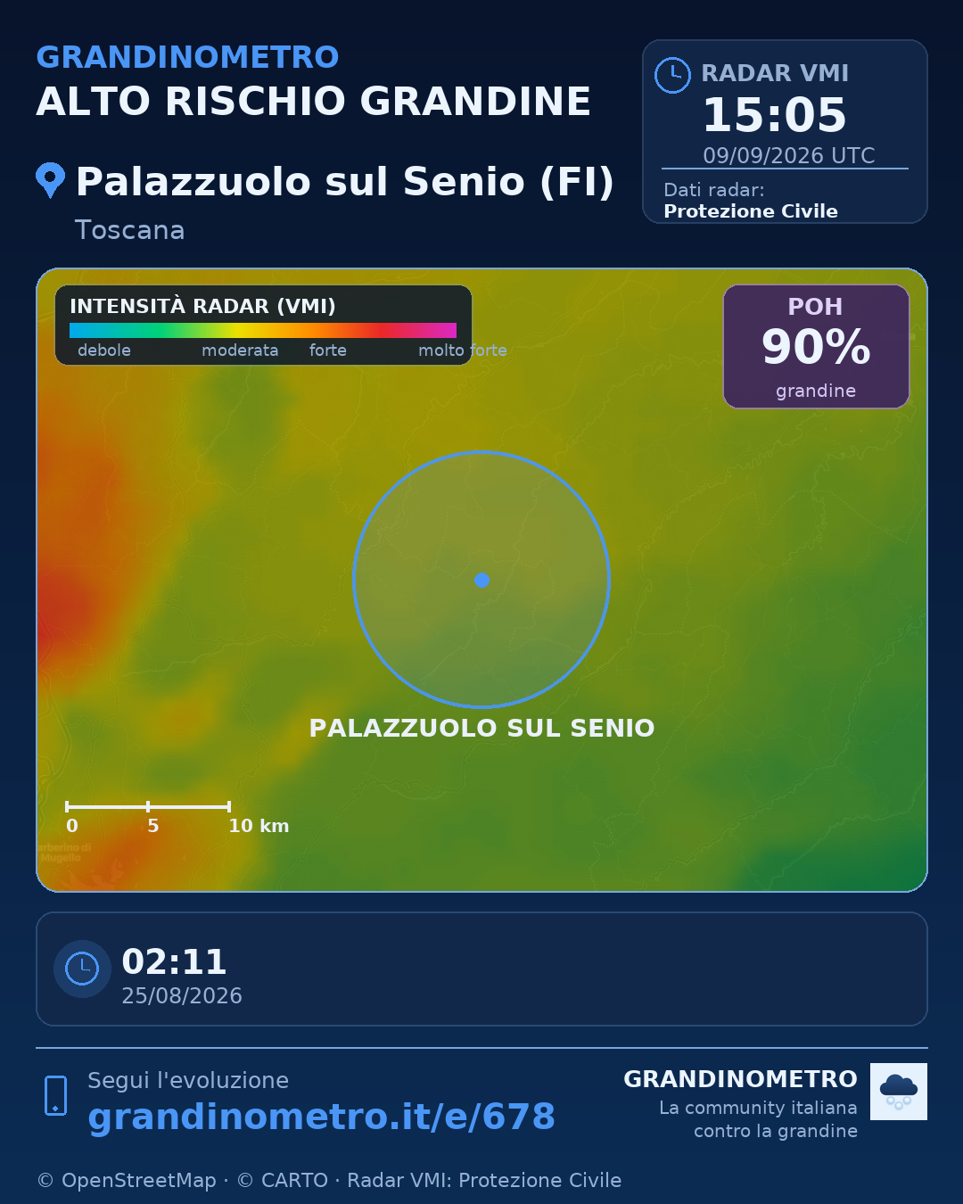 Mappa dell'evento: grandine a Palazzuolo sul Senio (FI)