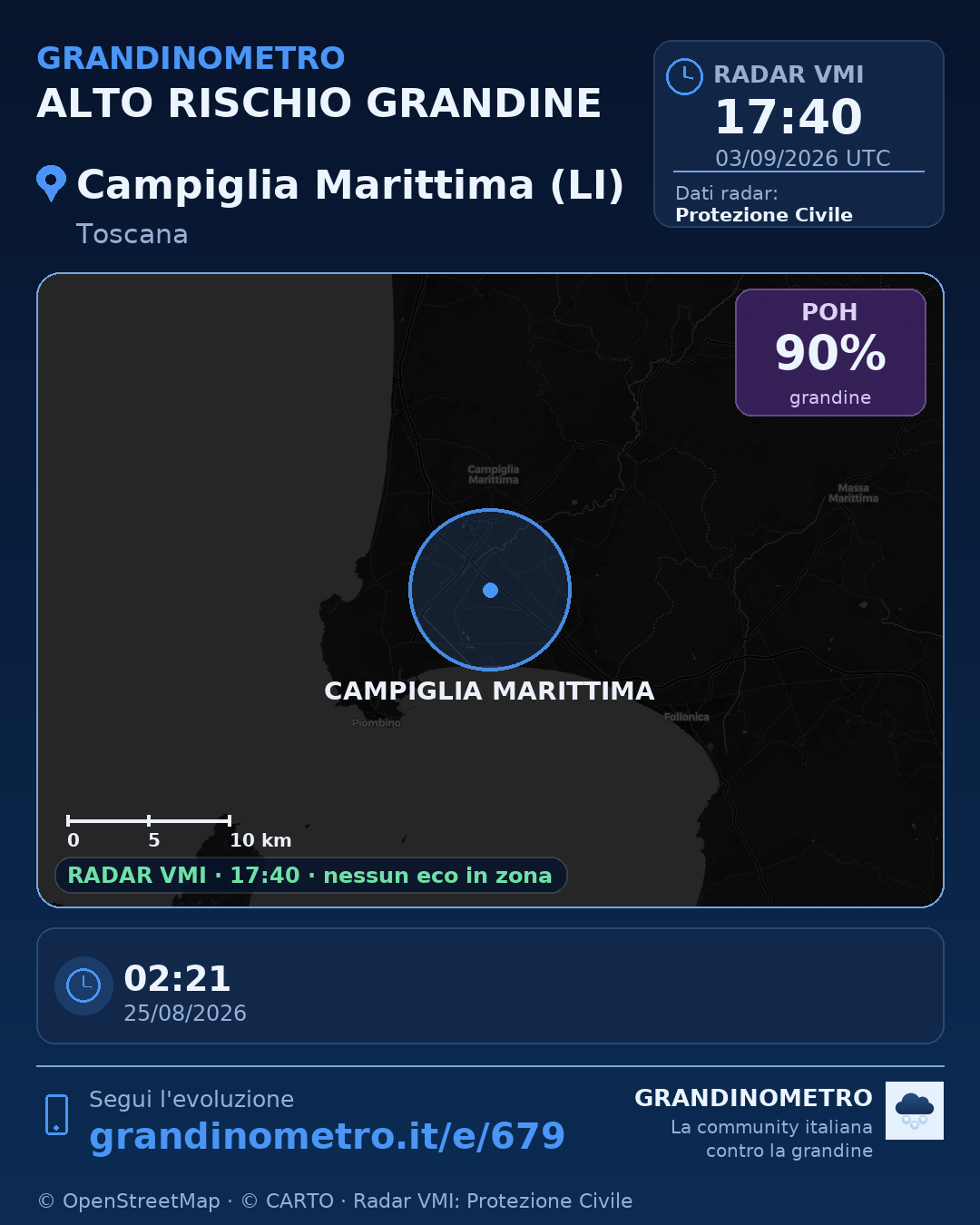 Mappa dell'evento: grandine a Campiglia Marittima (LI)