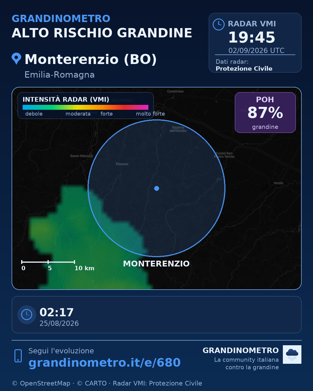 Mappa dell'evento: grandine a Monterenzio (BO)