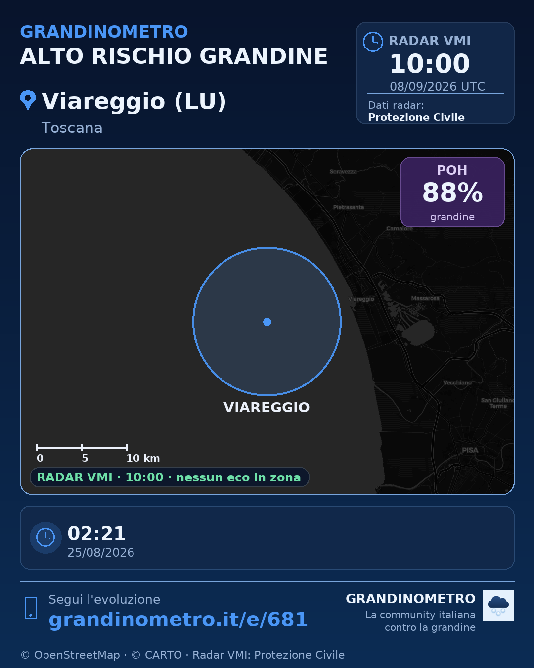 Mappa dell'evento: grandine a Viareggio (LU)