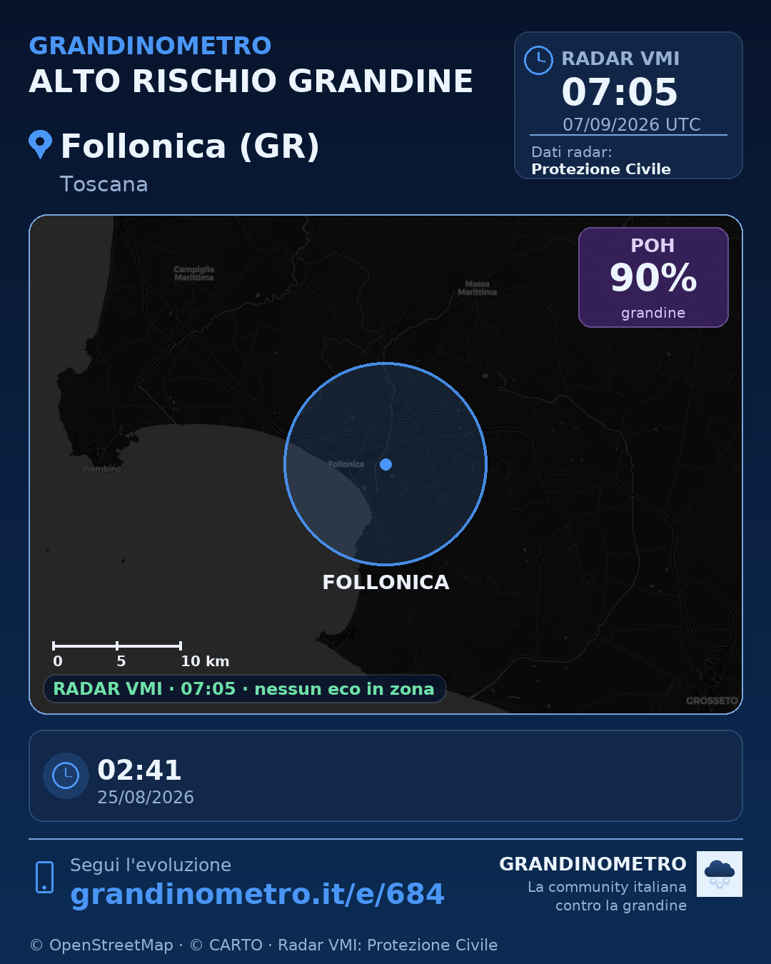 Mappa dell'evento: grandine a Follonica (GR)