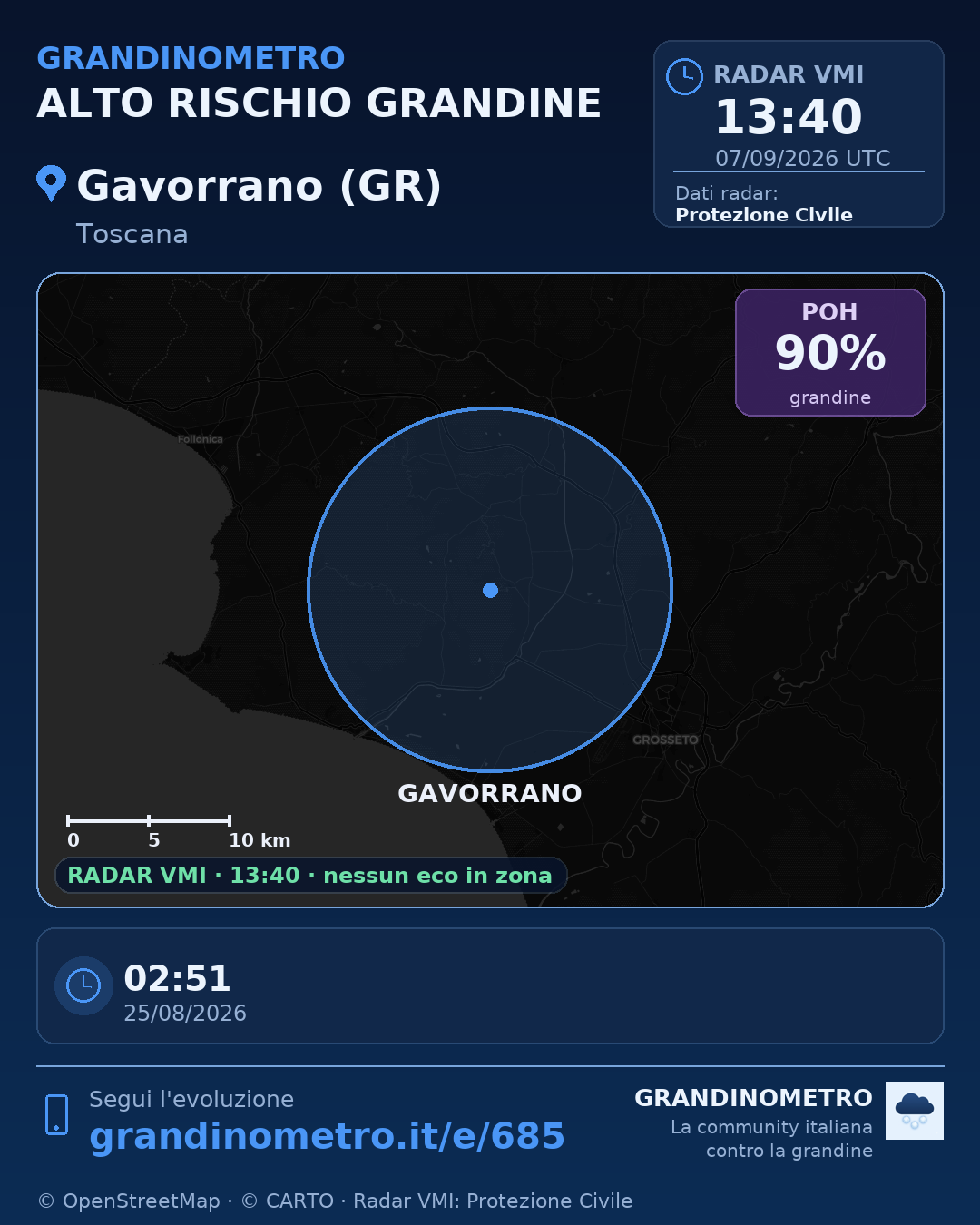 Mappa dell'evento: grandine a Gavorrano (GR)