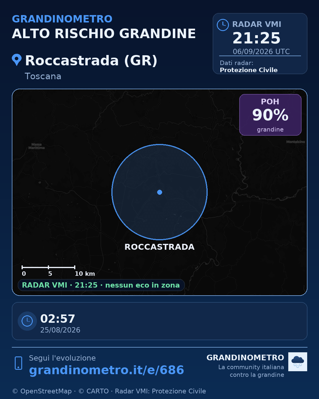Mappa dell'evento: grandine a Roccastrada (GR)