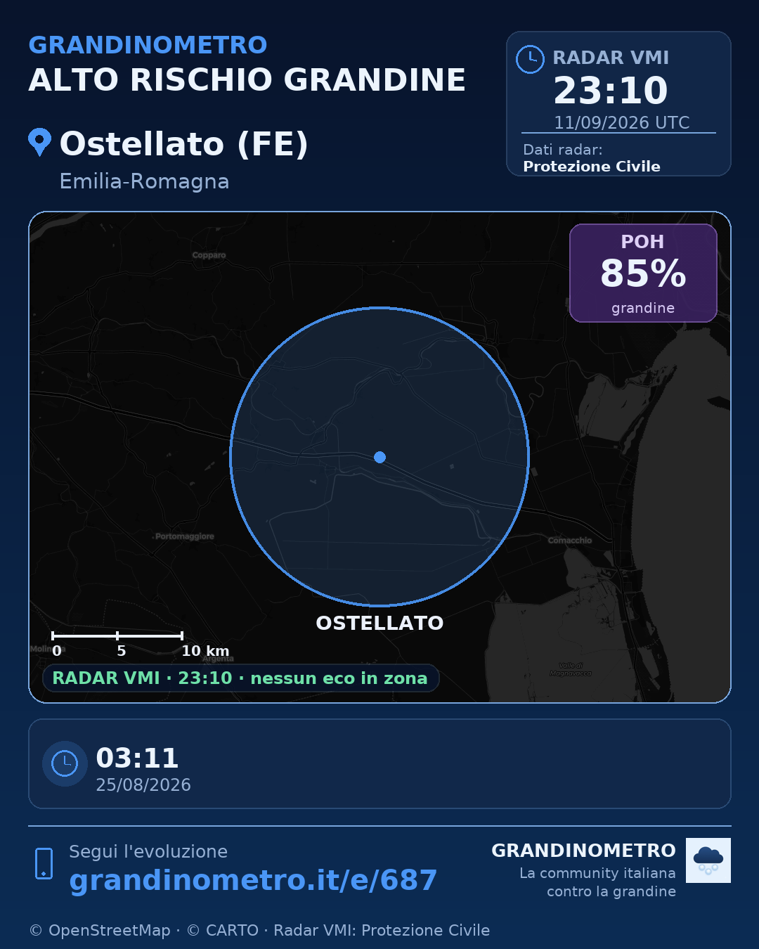 Mappa dell'evento: grandine a Ostellato (FE)