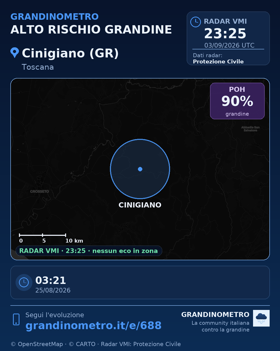 Mappa dell'evento: grandine a Cinigiano (GR)
