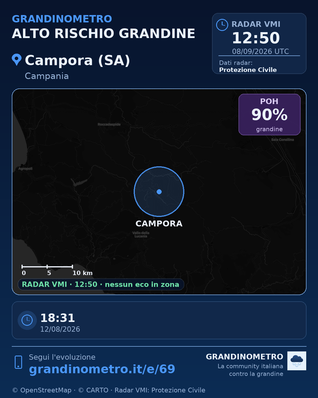Mappa dell'evento: grandine a Campora (SA)