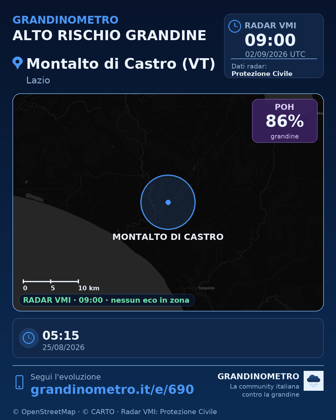 Mappa dell'evento: grandine a Montalto di Castro (VT)
